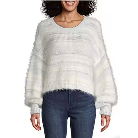 5. Arizona Jean Co Womens Sweater White Gray 2X Acrylic Striped Drop Shoulder - Picture 1 of 12